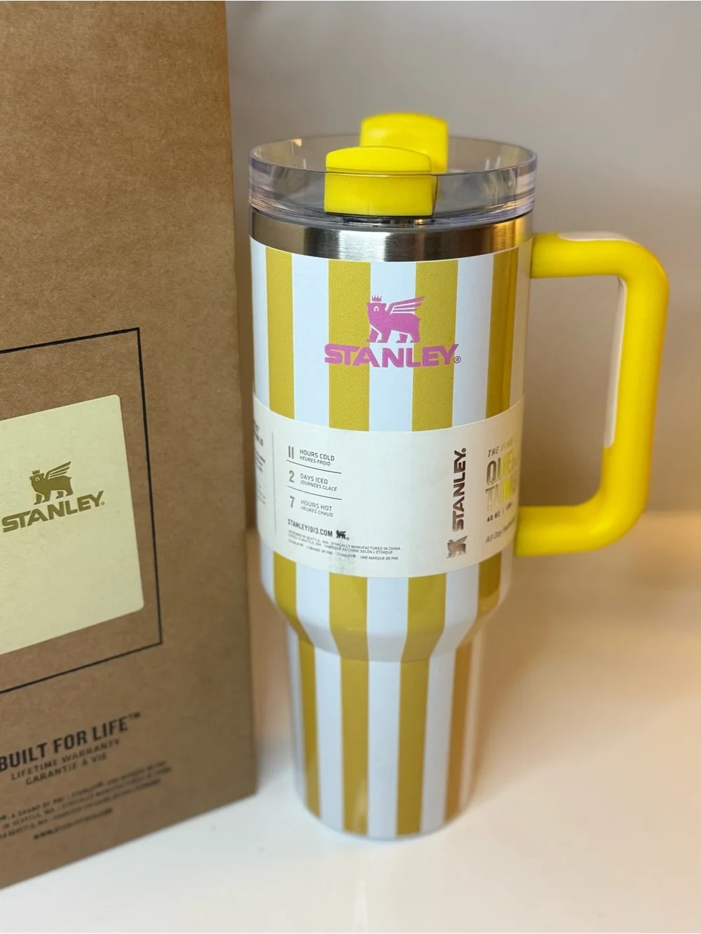 New! Stanley Quencher Yellow & White Striped Tumbler with Handle 40 OZ - Picture 7 of 10